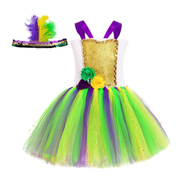 XDZJLR Robes pour Filles Carnaval Trois Couleurs Côté Lumineux avec Robe de Fête Performance