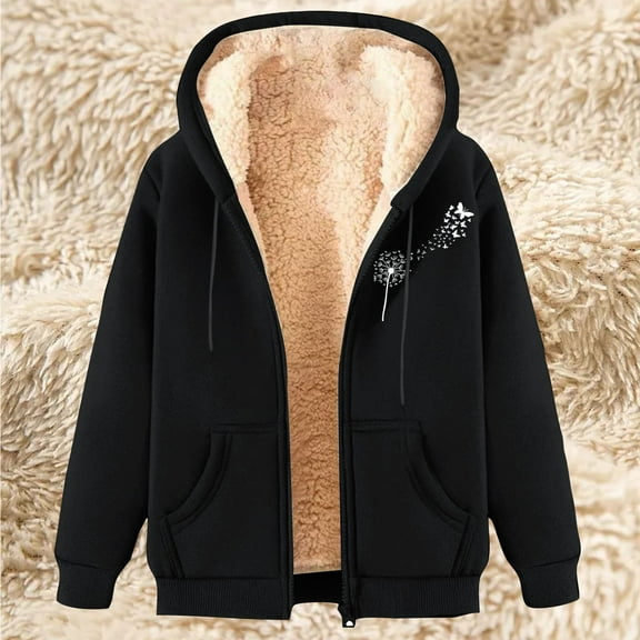 Xdegoge Sherpa Lined Fleece Jacket Women Cold Weather Winter Fashion Clothes Fuzzy Comfy Plus Size Graphic Hoodies Thermal Warm Cozy Long Sleeve Hooded Full Zip Coats with Pockets