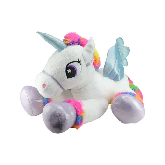 Northlight 42" Super Soft and Plush White Sitting Winged Unicorn  with Rainbow Mane Stuffed Figure