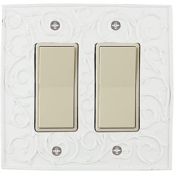 Meriville French Scroll 2 Rocker Wallplate, Double Switch Electrical Cover Plate, Off White
