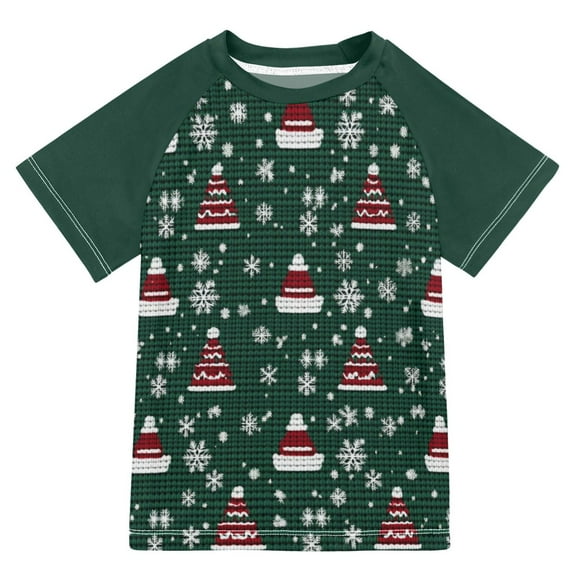 FORMRS Boys Rash Guard with Short Sleeves UPF 50  Swim Shirts Sizes 3-12T, Red Christmas Trees
