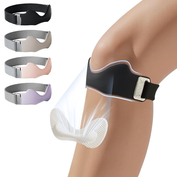 Patella Knee Strap for Men & Women-Adjustable Knee Support Band with Non-Slip Silicone & Targeted Pressure Pad for Running, Fitness, Hiking, Volleyball-Comfortable Relief for Knee Discomfort (Black)