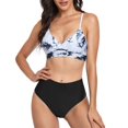 thumbnail image 4 of LEEYNEER Women‘s Bikini Swimsuits Sets  Thong Bikini Sets New Split Sexy Casual Tie-dye Printing Swimwear Bikini Sets for Women Black S, 4 of 6