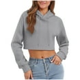 thumbnail image 5 of Women's Cat Ears Hoodies Cropped Hooded Sweatshirt Casual Plus Fleece Solid Long Sleeves Pullover Top Personality Sweatshirts Drawstring Hooded Cute Outfit, 5 of 6