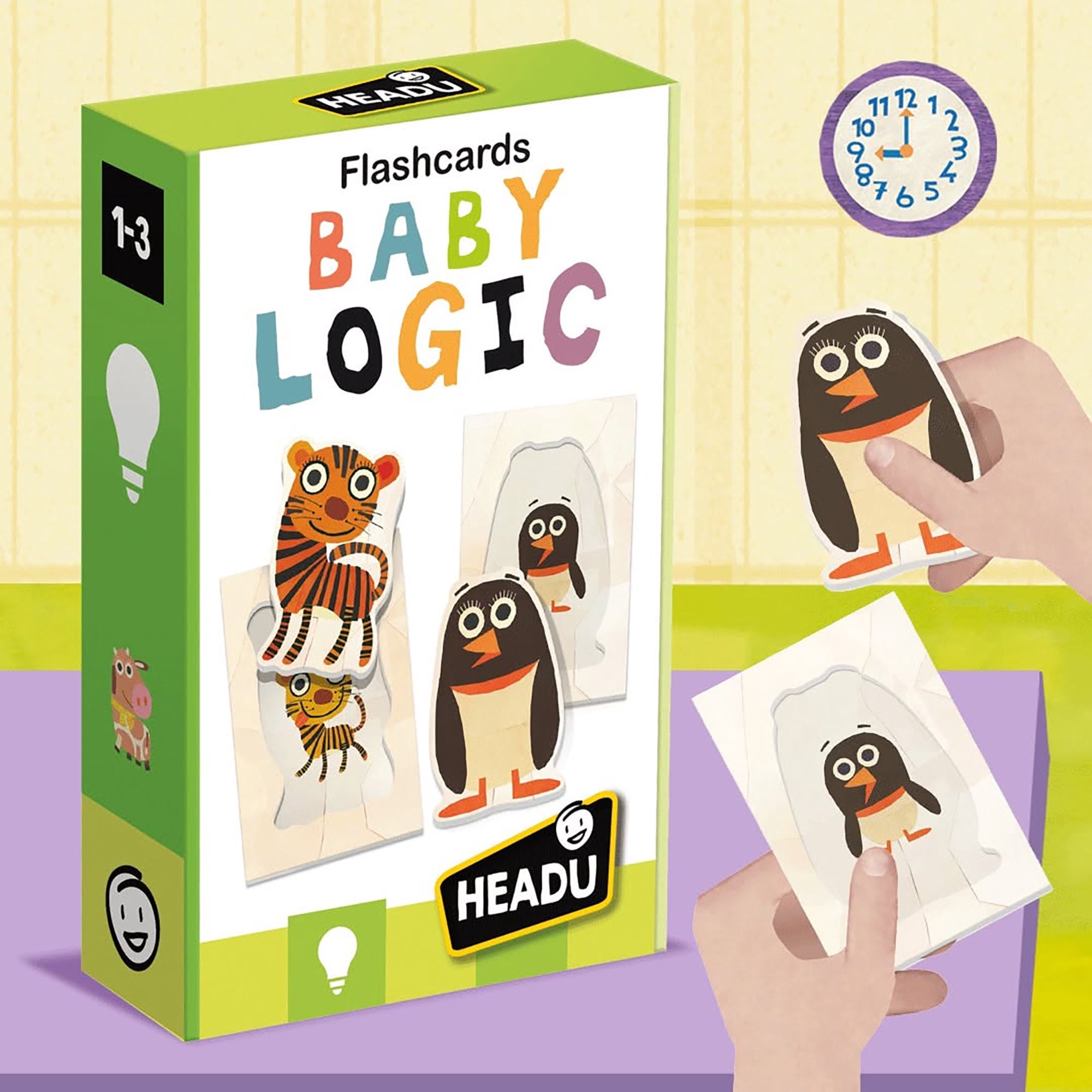 Headu: Flashcards - Baby Logic - Animal Matching Game, Flip Card Scene Assembly Play Puzzle, Shape & Image Relationship, Montessori Toy, Toddlers 1-3