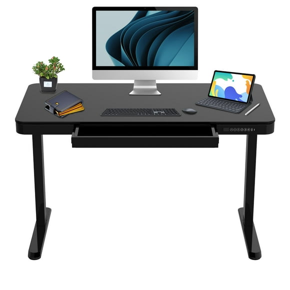 47.2 x 23.6 inch Electric Standing Desk, Height Adjustable Sit Stand Desk Computer Workstation with Storage Drawer and USB Posts for Home Office(Whole-Piece Tabletop & Steel Frame)