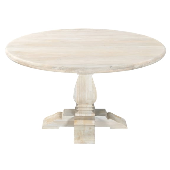 Benedict 60" Round Dining Table in Mango Solid Wood with White Wash Finish