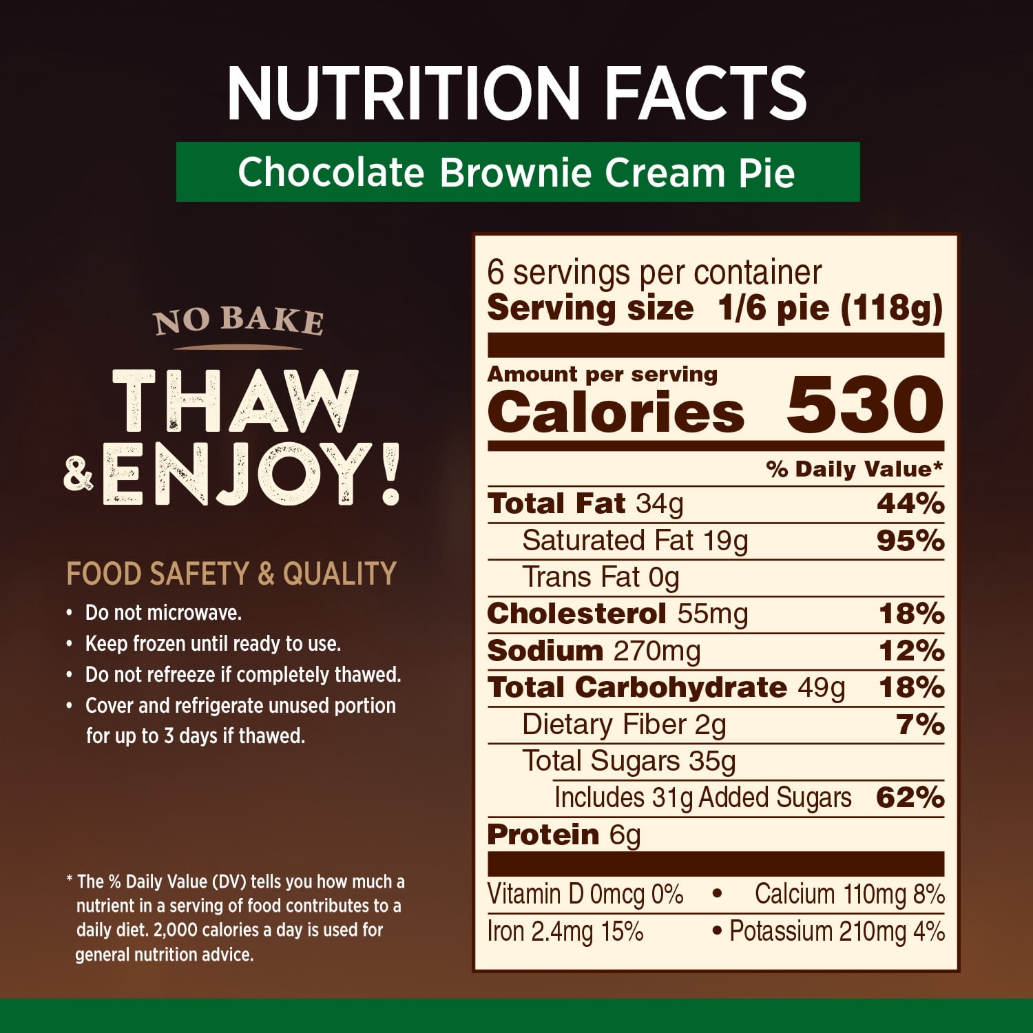 Marie Callender's Chocolate Brownie Cream Pie, Thaw & Serve Frozen Dessert, 25 oz.