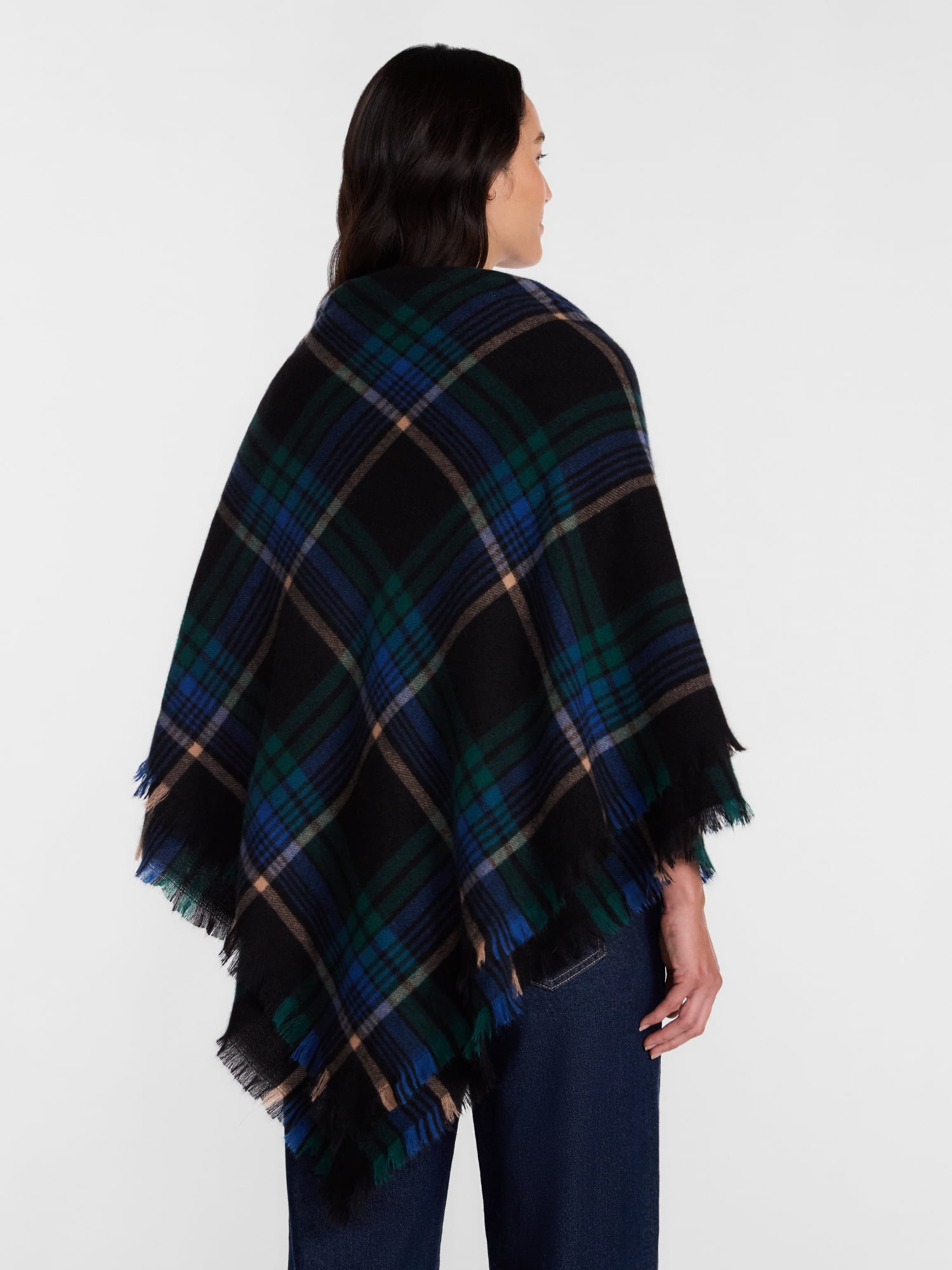 Time and Tru Women's Plaid Poncho with Clasp, Sizes S/M-L/XL