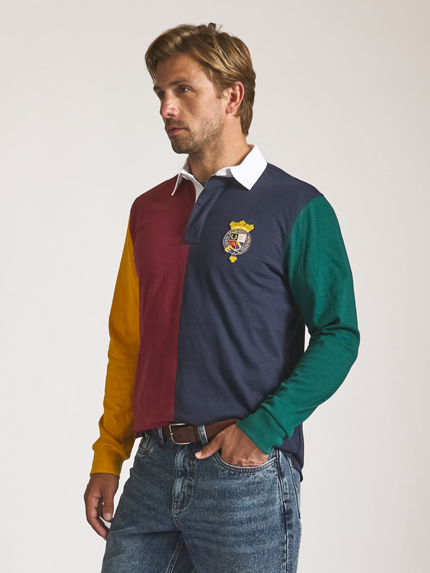 Chaps Men’s and Big Men’s Heritage Colorblocked Rugby Shirt, Sizes S–2XL
