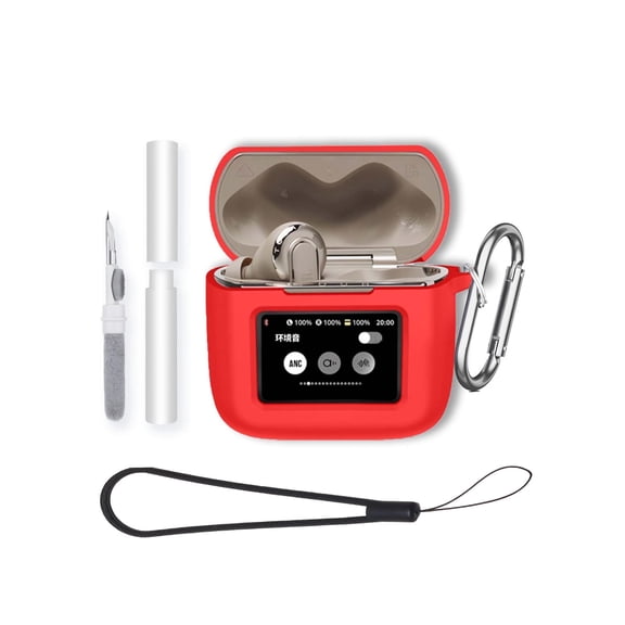 Soft Silicone Protective Case for JBL Tour Pro 3 Earbuds,Shockproof & Anti-Scratch Cover with Keychain,Lanyard & Cleaning Kit,Anti-Lost & Dustproof Protector for Tour Pro3 Headphones cover-Red
