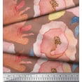 thumbnail image 3 of Soimoi Brown Poly Georgette Fabric Leaves & Floral Decor Fabric Printed BTY 52 Inch Wide, 3 of 3