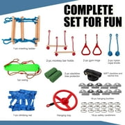 MOPHOTO Outdoor Ninja Warrior Obstacle Course for Kids, 60FT Durable Ninja Slackline Kit with Complete Accessories,Playset Equipment with Swing, Climbing Net, Ladder & Monkey Bars (10 Obstacles)