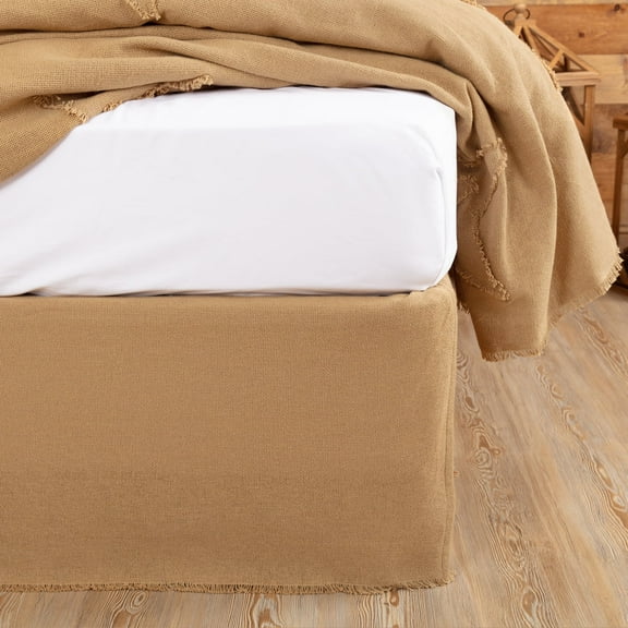 VHC Brands 17130 Burlap Natural Fringed Queen Bed Skirt, 60" x 80" x 16
