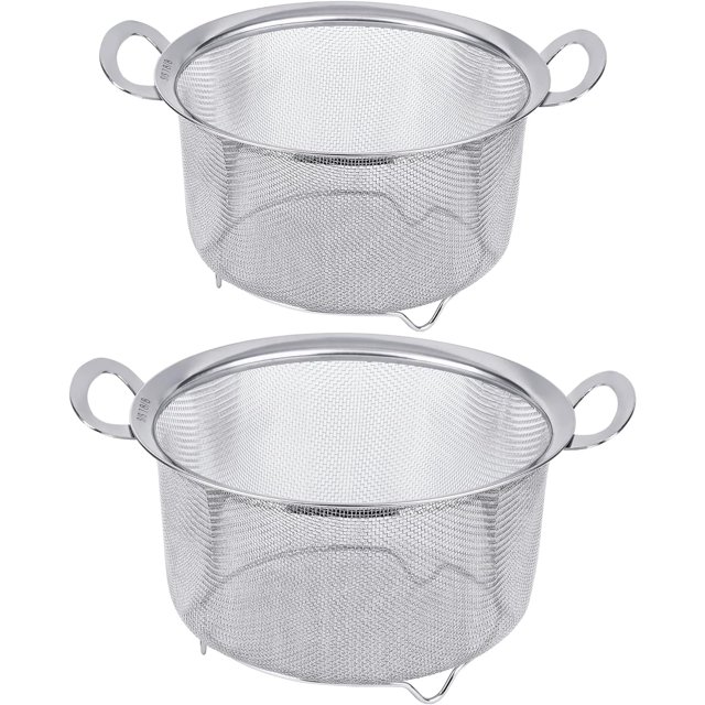 Paquete de 2 coladores para cocina, colador de acero inoxidable 18/8 con asas, colador de malla fina para pasta, arroz y frutas, tamiz con patas de apoyo para colar, enjuagar, cocinar al vapor o