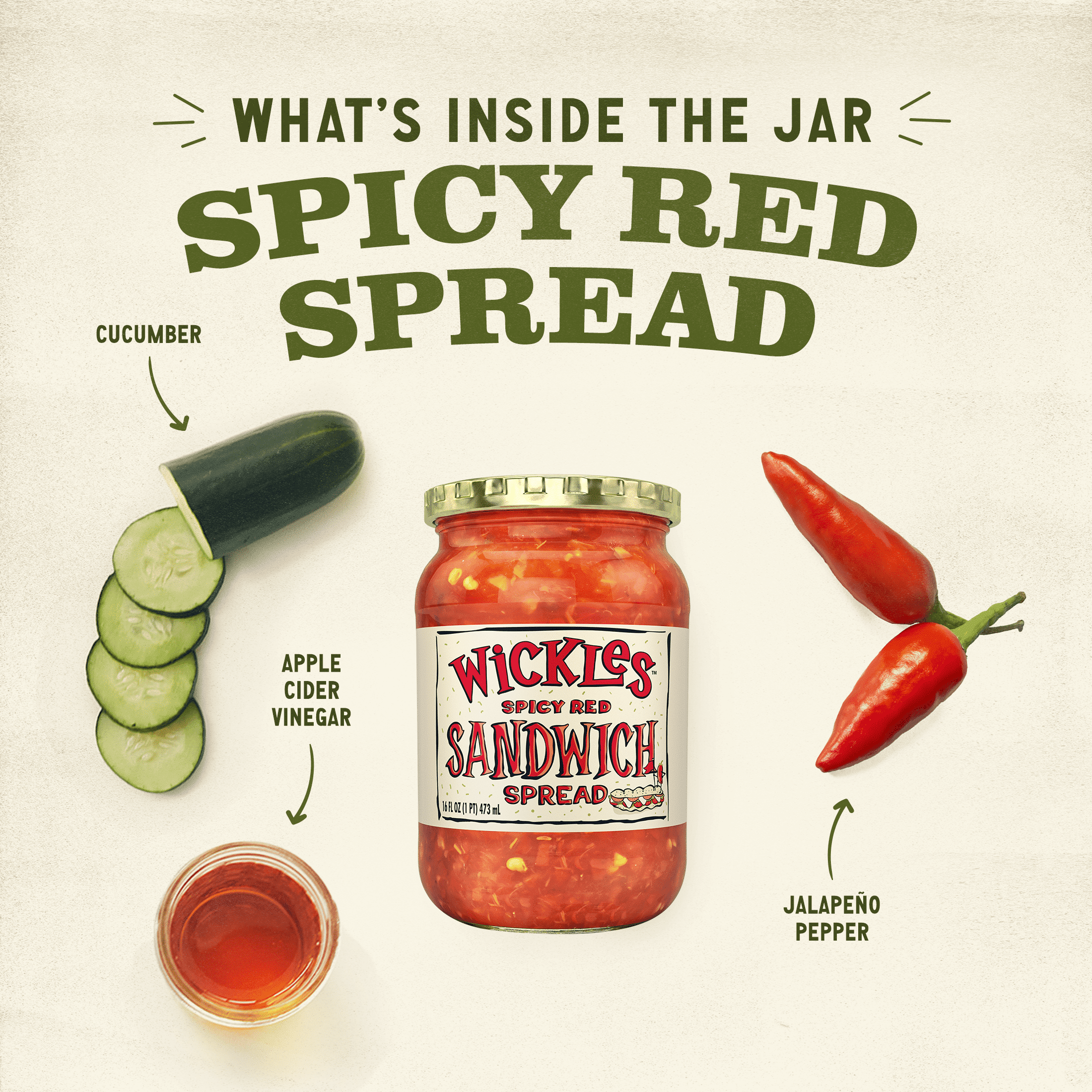 Wickles Spicy Red Sandwich Spread, 16 fl oz Jar