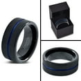 thumbnail image 4 of P. Manoukian Tungsten Wedding Band Ring 10mm for Men Women Black Blue Center Line Flat Cut Brushed Lifetime Guarantee Size 11.5, 4 of 4