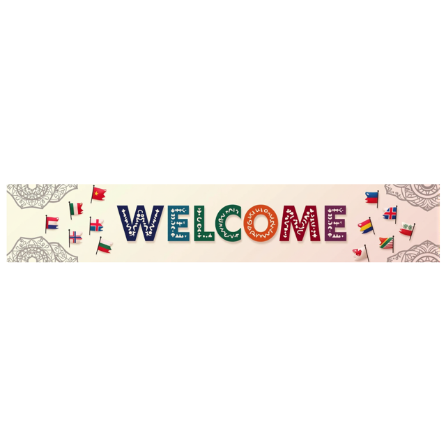Welcome Banner with International Flags Circular Design Background Event Decoration Party Supplies Global Conference Backdrop Indoor Outdoor Display