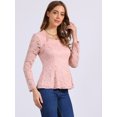 thumbnail image 4 of DARING DIVA Women's Lace Square Neck Long Sleeve Stretch Peplum Blouses XL Pink, 4 of 6