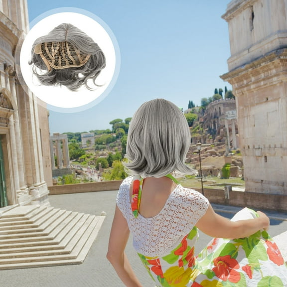 OUNONA Hairpieces for Women Medium Length Wigs Woman Net Synthetic Silver