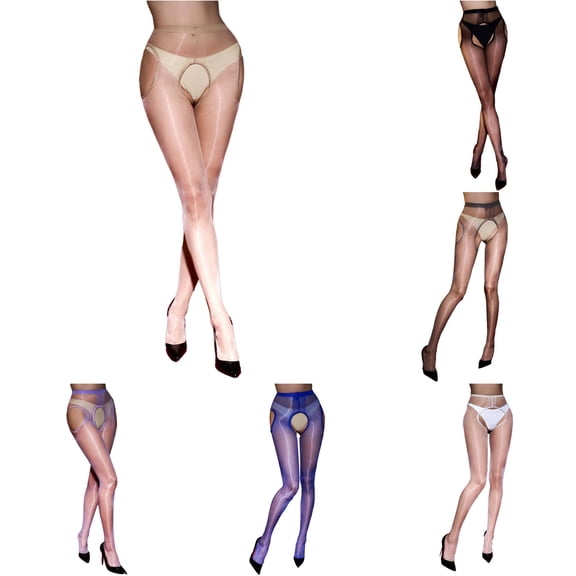 XIAONU Women's Smooth Glossy Crotch Open Tights