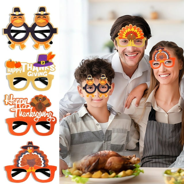 Lubelski Thanksgiving Glasses Frame Exquisite Turkey Pumpkin Pattern Eyeglasses Frame for Festivals Parties Decor