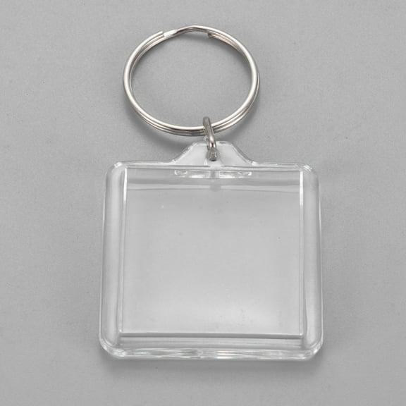 100sets Acrylic Keychain with Iron Split Key Rings Square Clear 73mm Pendants: 44x40x6mm