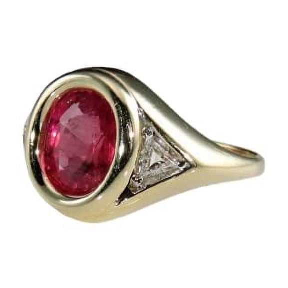 HeartsAndYou 3ct Natural Ruby Diamond Bezel Set Trilogy Engagement Ring 14k SOLID Yellow Gold