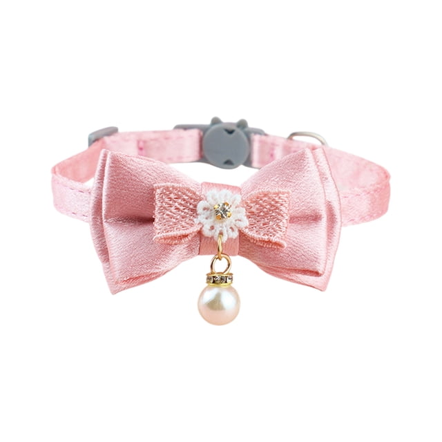 Collar de Gato con Campanas 1 Cuello de Mascota Lindo Perlas de Arco de Encaje Rosa Cuello de Gato de Campana Cuello de Mascota de la Flor Cuello de Gato Suave Ajustable Cuello de Gato Rosa