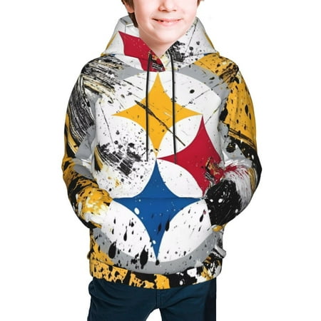 NFL_Steelers Full width hooded hoodie for teenagers for Boys and Girls Sports Football Team Logo for Baseball Fans Gifts
