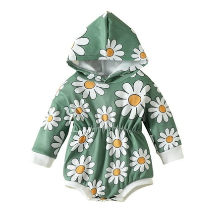 

Girls Bodysuit Floral Printed Long Sleeve Hooded Cute Kids Children Cartoon Fashion Outwear Streetwear Spring Summer Rompers Jumpsuits