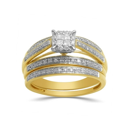 Sterling Silver with 18k Yellow Gold Plated Forever Bride 1/4 cttw Diamond Engagement Ring