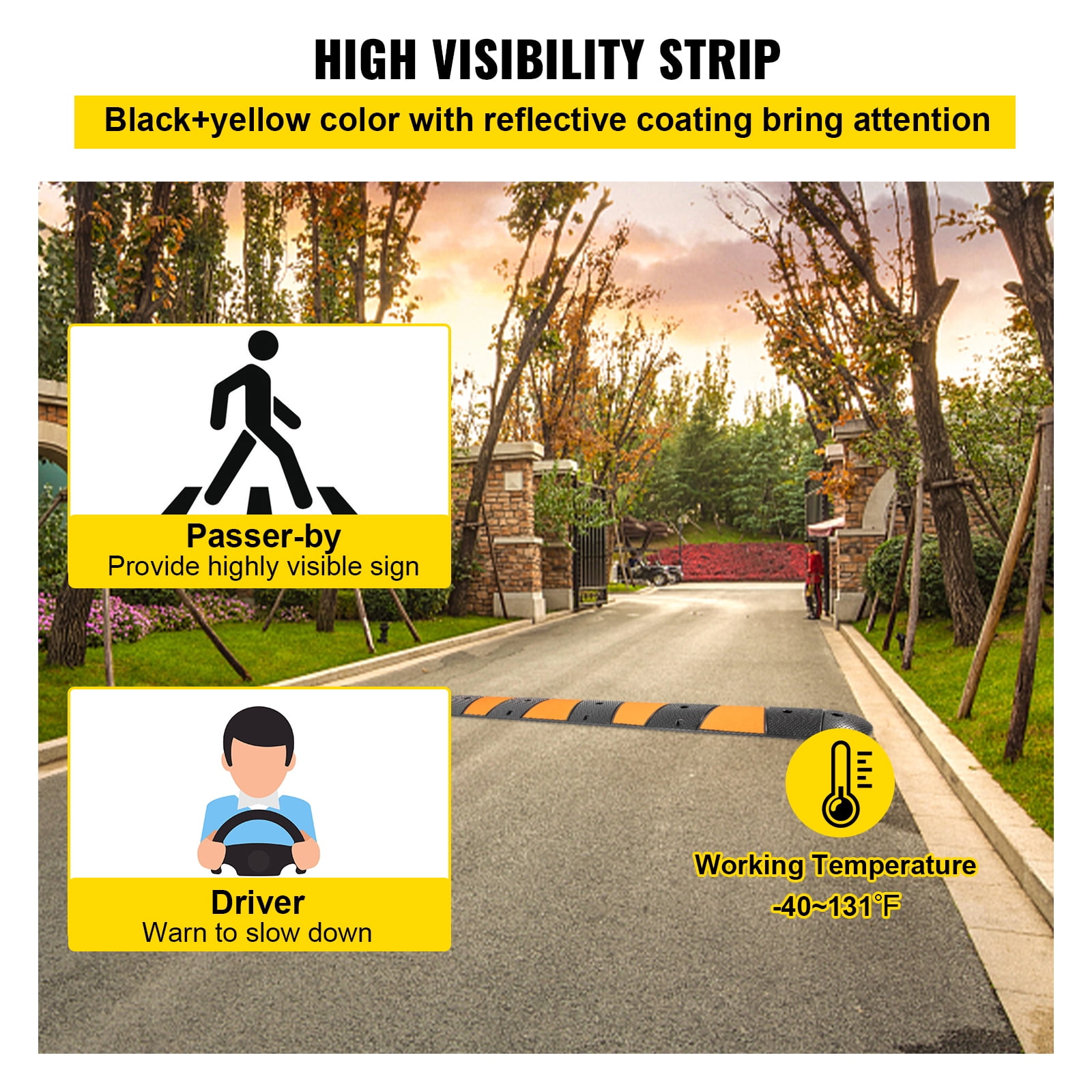KFFKFF 1 Pack 2 Channel Speed Bump Hump, 72" Long Modular Speed Bump Rated 22000 LBS Loading, 72.8 x 12.2 x 2.2" Garage Speed Bump, Rubber Speed Bump