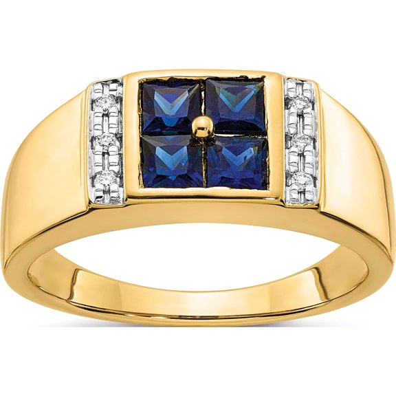 14K Yellow Gold Created Sapphire And Diamond Mens Ring (Size 10) Made In India rm5830-csa-050-ya
