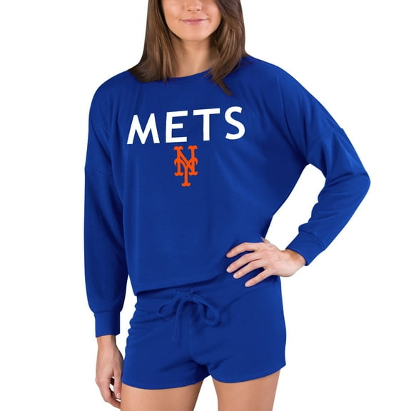 Women's Concepts Sport  Royal New York Mets Gather Long Sleeve Top & Shorts Set