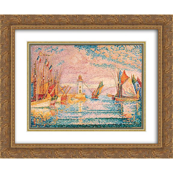 Paul Signac 2x Matted 24x20 Gold Ornate Framed Art Print 'Lighthouse at Groix'