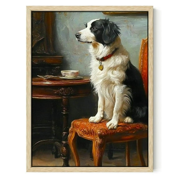 NJSTORE Framed Animal Print Vintage Decor,Black And White Dog Oil Canvas For Painting Wall Art,Bookshelf Office Wall Decor,Bathroom Decorations,Bedroom Decor Aesthetic,8x10in Ready To Hang 12x16in