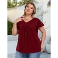 thumbnail image 6 of Womens Plus size Top V Neck Short Ruffled Cap Sleeves T Shirts Loose Summer Tops For Women With Neckline Shirred XL-5XL, 6 of 11