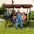 thumbnail image 3 of Patiojoy 3-Seats Outdoor Glider Hammock with Adjustable Waterproof Canopy Aluminum Frame Patio Swing Chair Coffee, 3 of 9