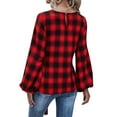 thumbnail image 5 of Blouse à Carreaux pour Femmes, Col Rond, Manches Longues Lanterne, 5 of 5