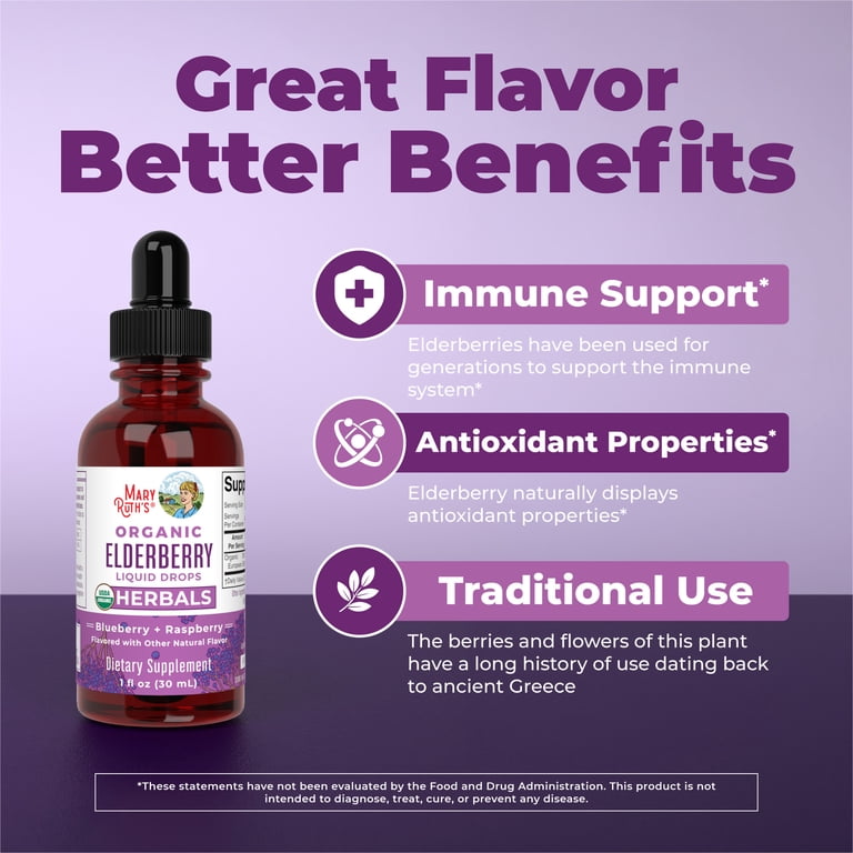 MaryRuth's Elderberry Immune Support Drops, Blueberry Raspberry Flavor, 1  Fl Oz - Walmart.com