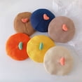 thumbnail image 3 of Children Hat Knitted Beret Heart Decor Flat Top Elastic Photo Prop Thick Windproof Warm Cold Resistant Baby Painter Cap Winter Fa, 3 of 10