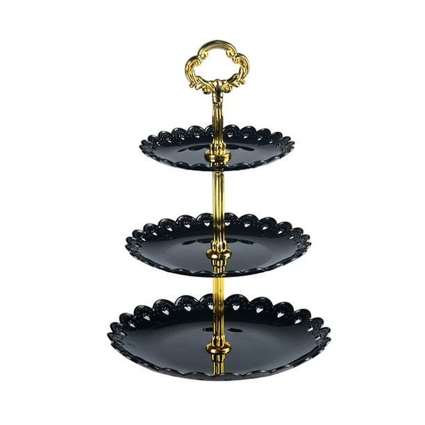 Billuyoard Soporte de plástico para cupcakes de 3 niveles, de postre, mini pasteles, torre de exhibición de dulces de frutas para fiesta de Herramientas y accesorios para hornear negro Billuyoard HA3934-02B