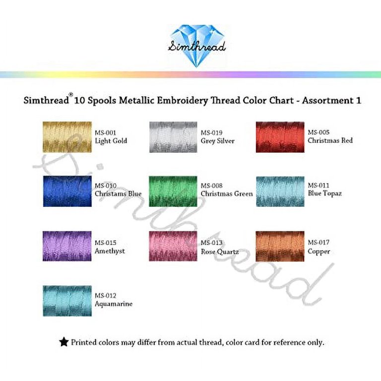 Simthread 10 Essential Colors Metallic Embroidery Machine Thread Kit  500M(550Y) for Computerized Embroidery and Decorative Sewing - Essential 1