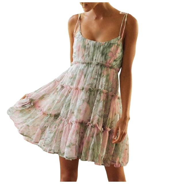 Kcodviy Robe Chemise pour Femmes Printemps et Été Style Villégiature Imprimée à Bretelles Jolies Robes pour Femmes Robe d'Été Robe Courte