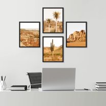 PixonSign Framed Wall Art Red Canyon Valley Desert & Plants Posters, Set of 4 Southwest Landscape Illustrations Photography Wall Decor, Adhesive Canvas Prints for Home Decor - 11"x14" Black