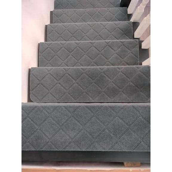 9"X36" Bullnose Stair Treads Carpet Non-Slip for Wooden Steps Indoor, Machine Washable and Reusable with Tape Free Self-Adhesive Back for Pets, Set of 15, Grey