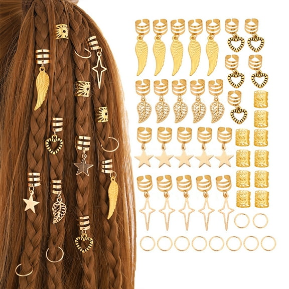 Yoyauz 45PCS Ladies Hair Bead Braids, Loc Hair Accessories, Hair Braids Accessories, Metal Gold and Silver Clip Cuff Cuff Cuff Loop Star Willow Ring Hair Braids Beard Decoration Girls Ladies