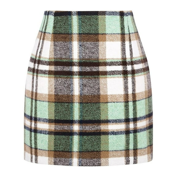 HAJWOH Plaid Skirt for Women High Waist Faux Suede Mini Bodycon Skirt Green M