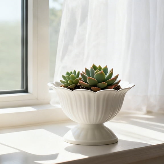 DAMAI European Style Planter White Plastic Flower Pot, 5.3 Inch Roman Style Floral Container, Wedding Pot Large Outdoor Pots for Wedding Ceremony Party Table Decor